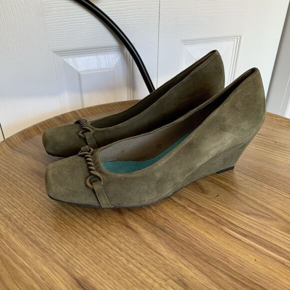 fs/ny French Sole Zeppa Green Suede Leather Wedges Shoes Size 7 - Picture 12 of 13